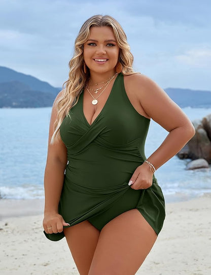 Flattering Plus Size One Piece Swim Dress