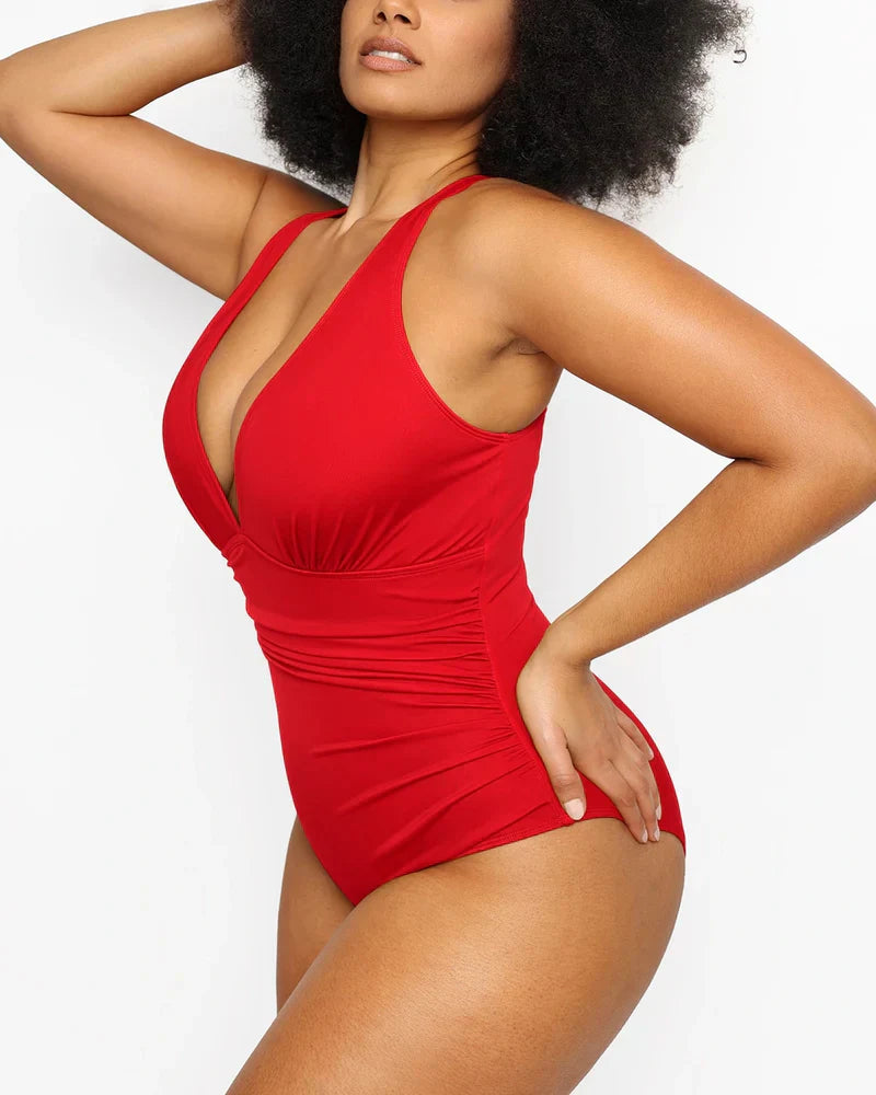 Figure-Flattering Plunge Shaping Swimsuit