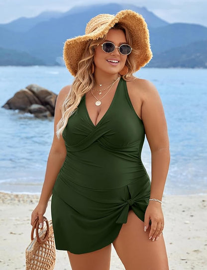 Flattering Plus Size One Piece Swim Dress