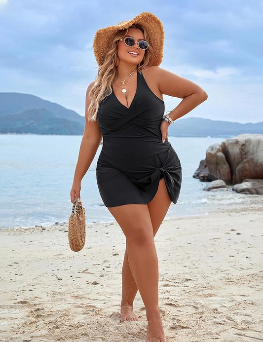Flattering Plus Size One Piece Swim Dress