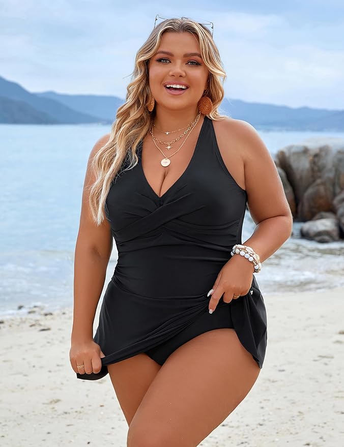 Flattering Plus Size One Piece Swim Dress