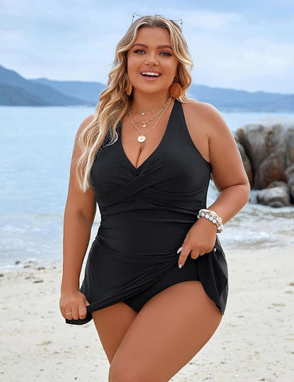 Flattering Plus Size One Piece Swim Dress