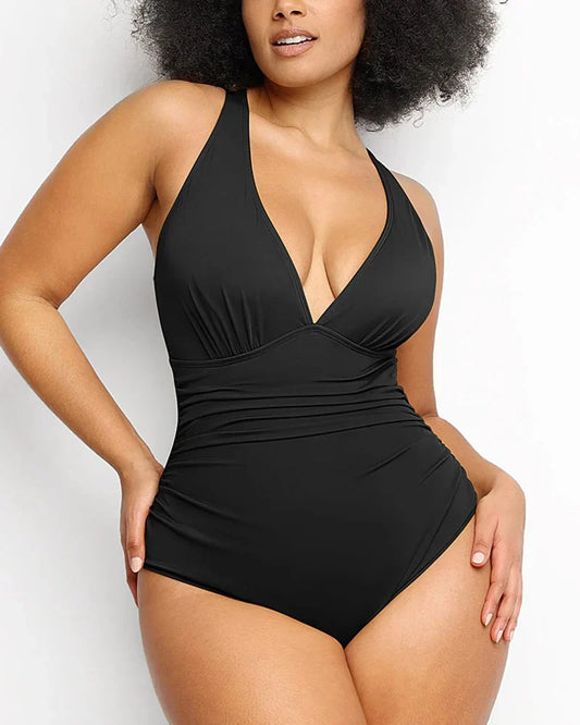 Figure-Flattering Plunge Shaping Swimsuit