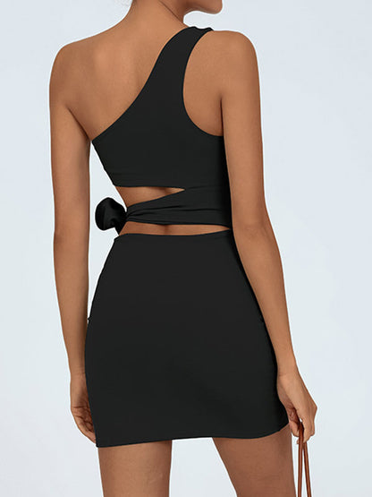 Solid Color Tailoring Hollow Out Dress