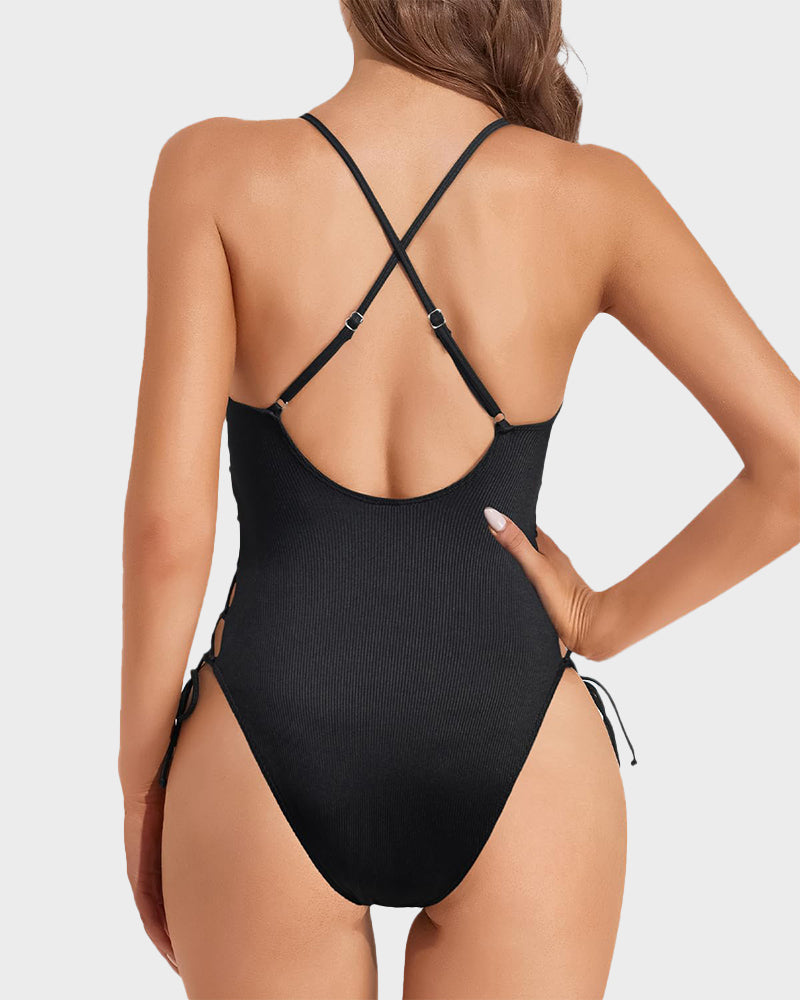 V Neck Deep Plunge Lace Swimsuit