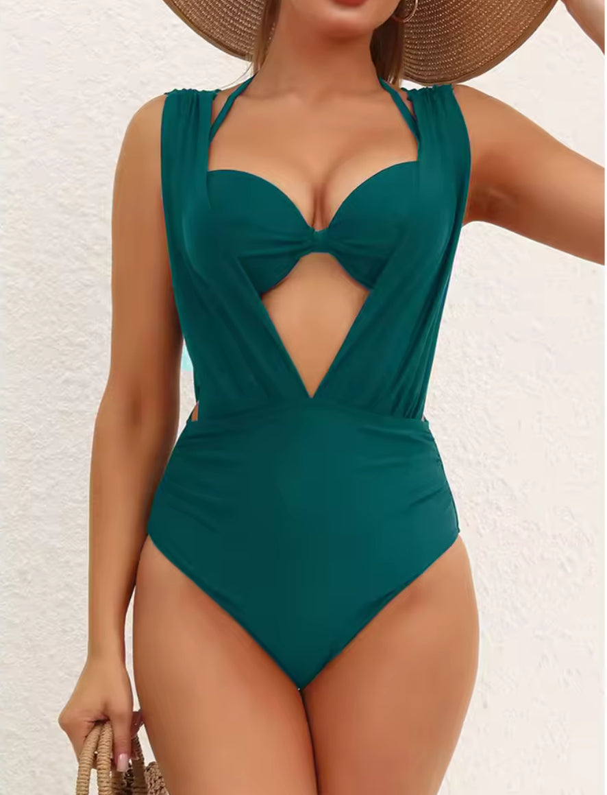 Two-Piece Deep Plunge Halter Swimsuit Set
