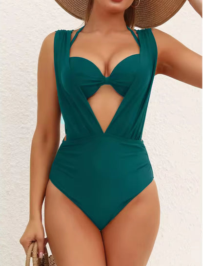 Two-Piece Deep Plunge Halter Swimsuit Set