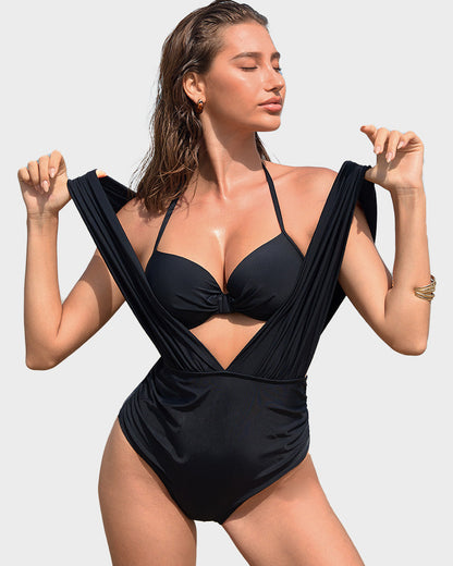 Two-Piece Deep Plunge Halter Swimsuit Set