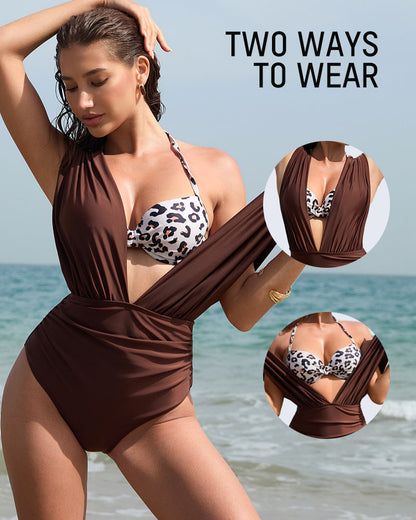 Two-Piece Deep Plunge Halter Swimsuit Set