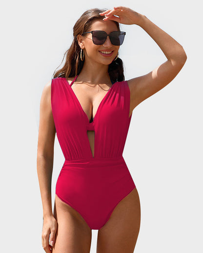 Two-Piece Deep Plunge Halter Swimsuit Set