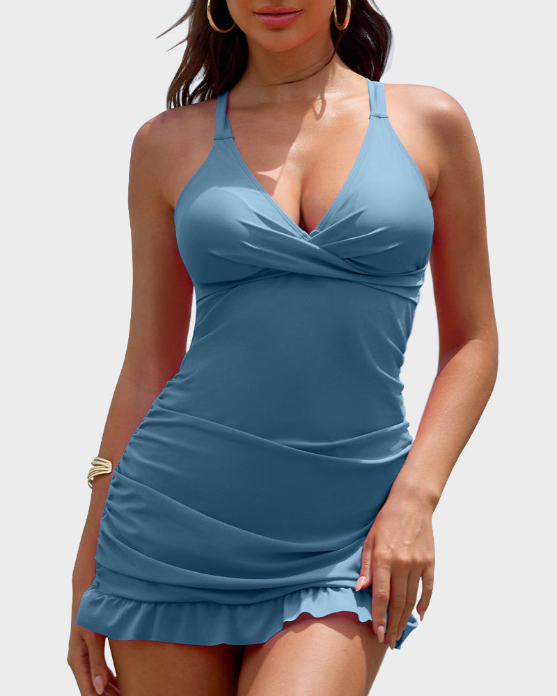 Deep V Crisscross One-Piece Swimdress