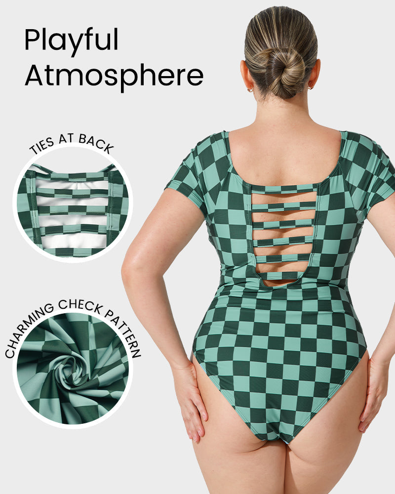 Vintage Green Check One-Piece Swimsuit