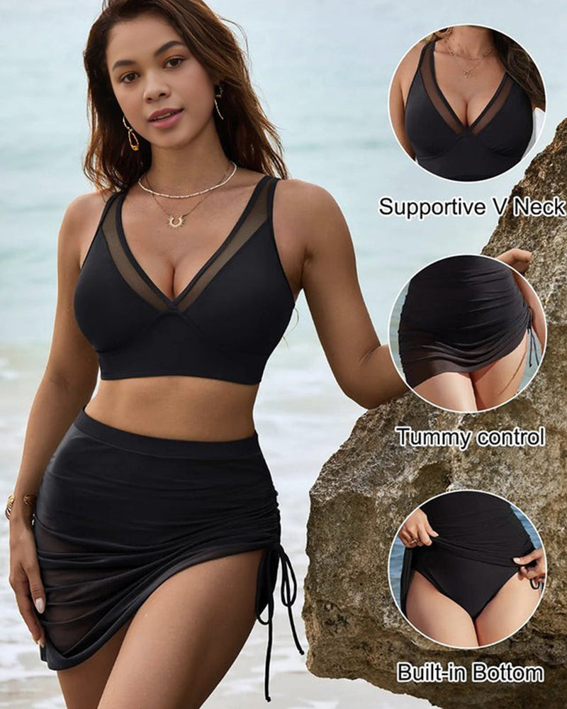 Mesh High-Waist Tummy Control Bikini Set
