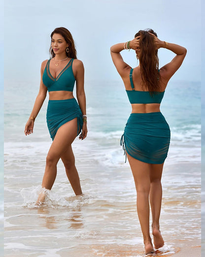 Mesh High-Waist Tummy Control Bikini Set