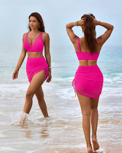 Mesh High-Waist Tummy Control Bikini Set