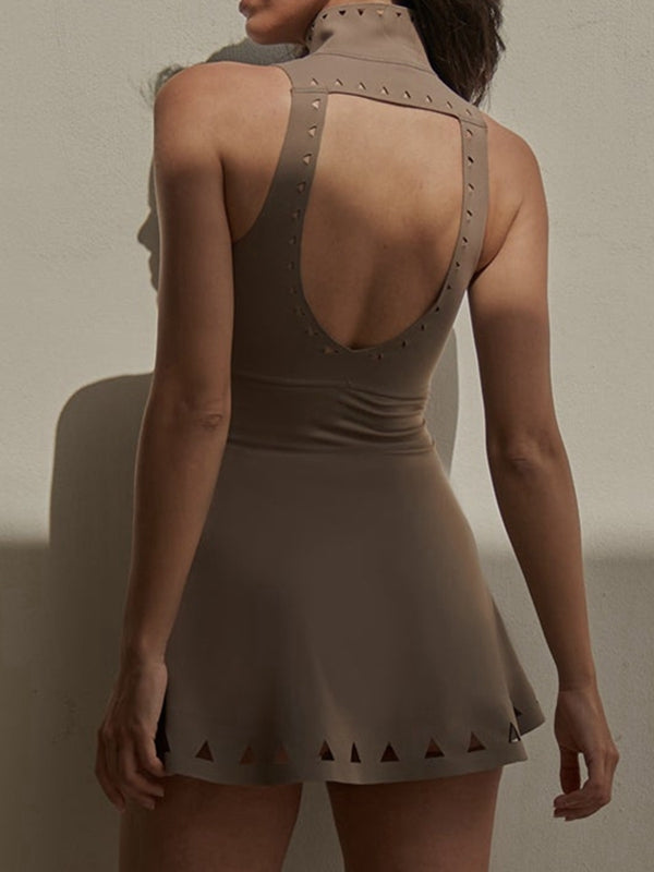 Hollow out Zipper Backless Short Dress