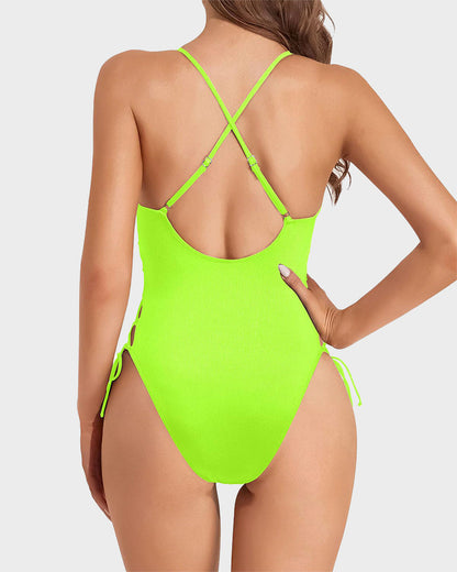 V Neck Deep Plunge Lace Swimsuit