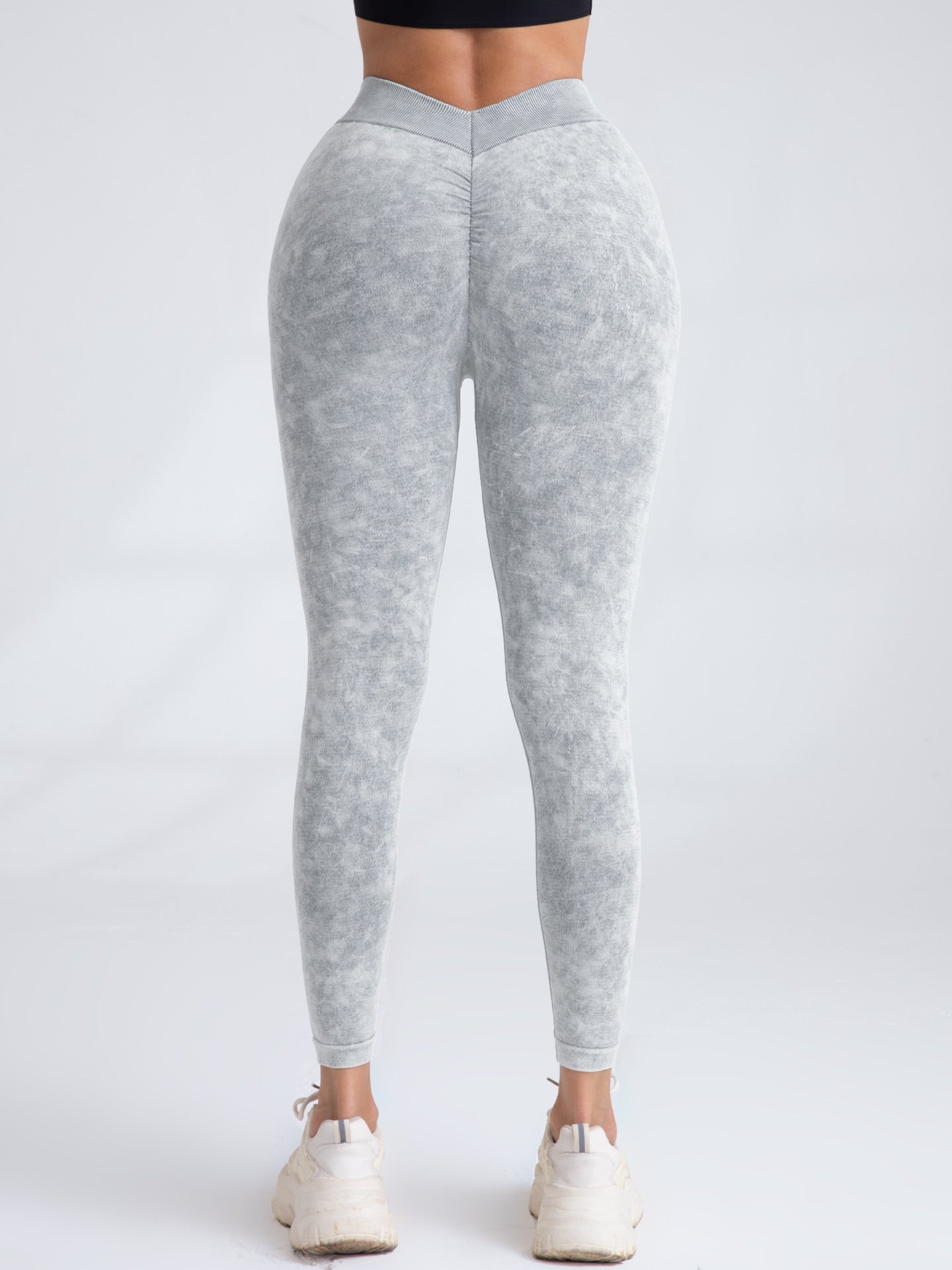 Deep V Back Denim  Scrunch Bum Leggings