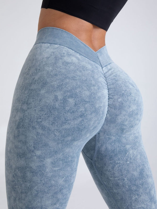 Deep V Back Denim  Scrunch Bum Leggings