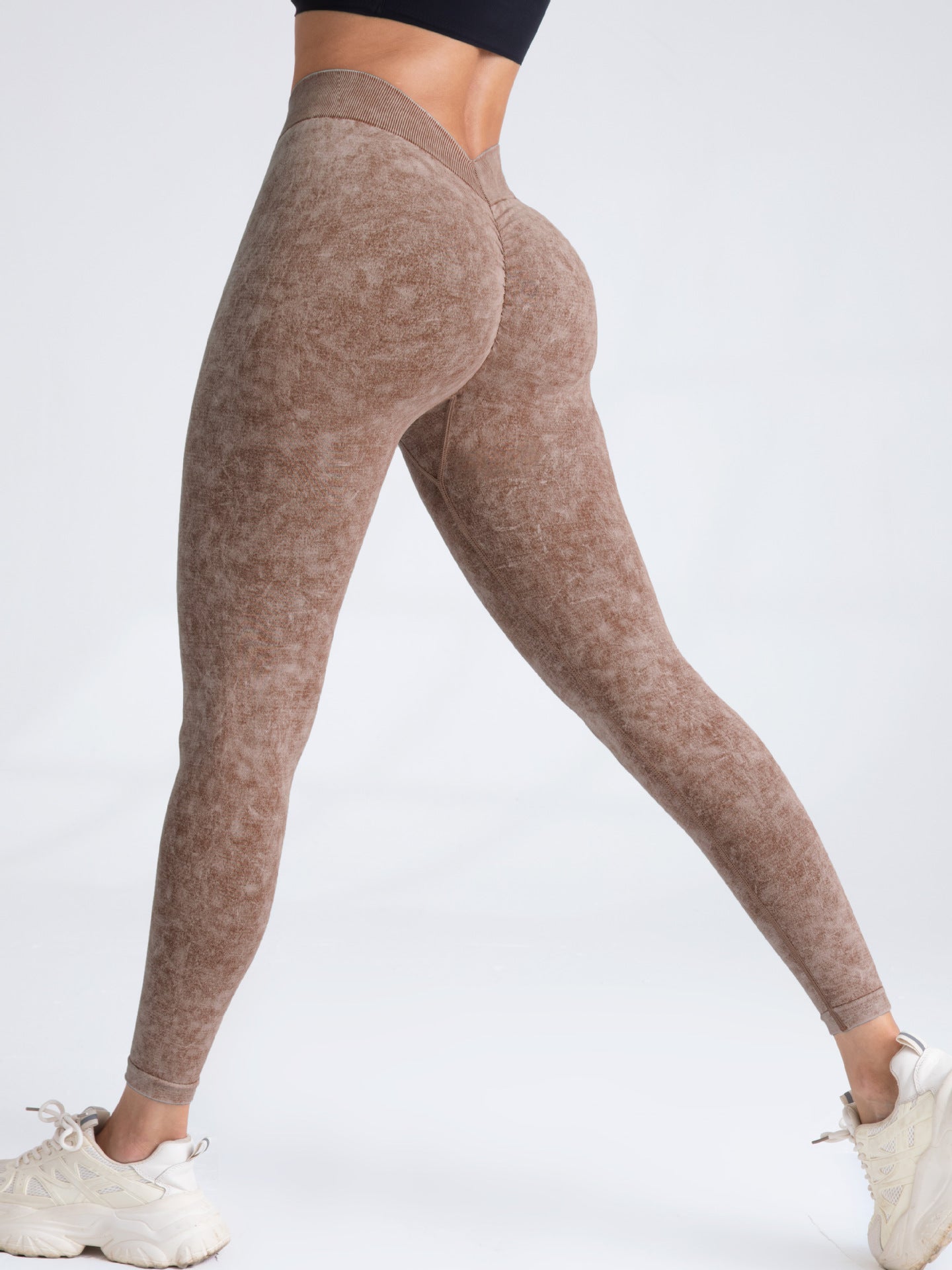 Deep V Back Denim  Scrunch Bum Leggings