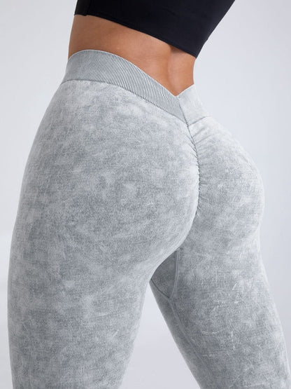 Deep V Back Denim  Scrunch Bum Leggings