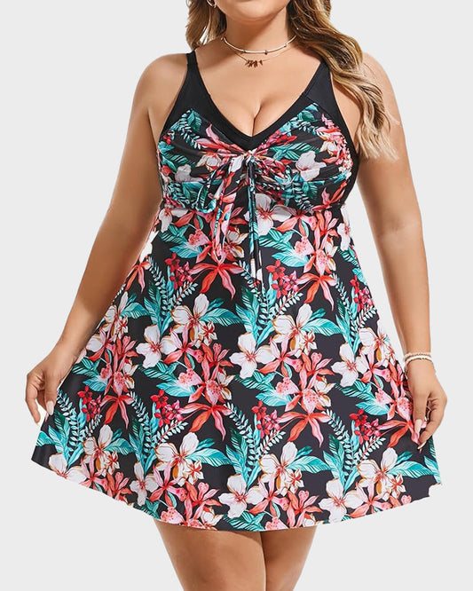 Flattering Plus Size Tummy Control Swimdress Set