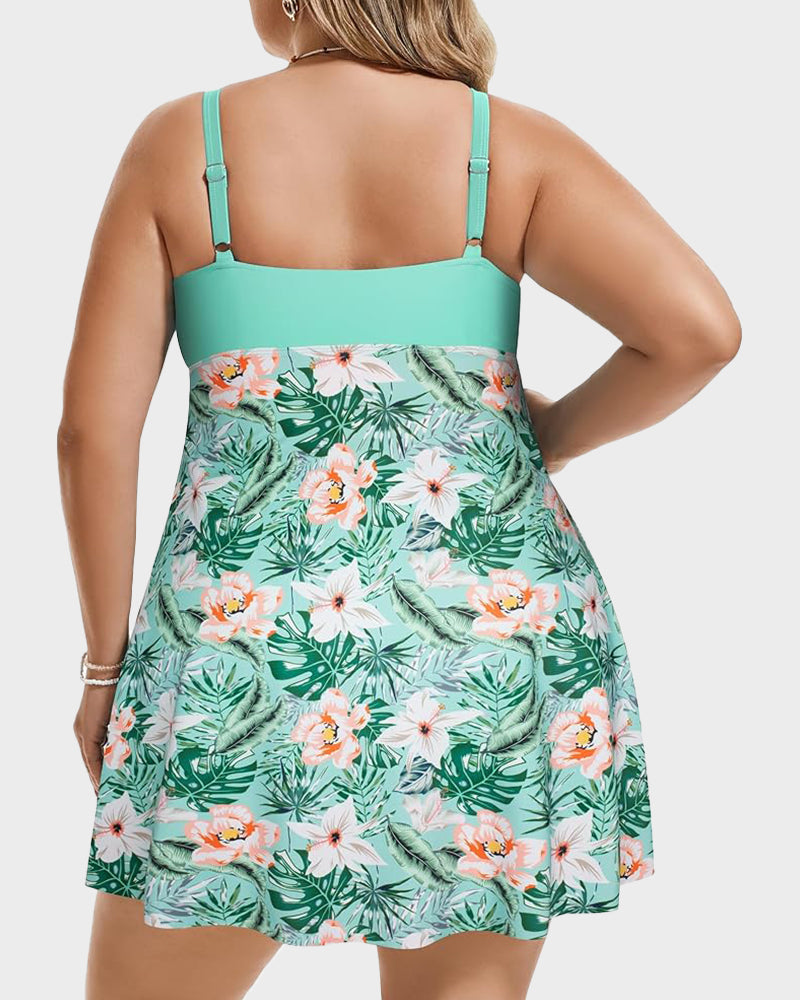 Flattering Plus Size Tummy Control Swimdress Set