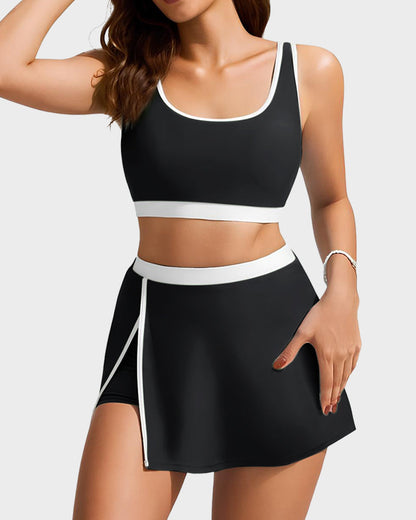 Sporty Color Block Skirted Bikini Set