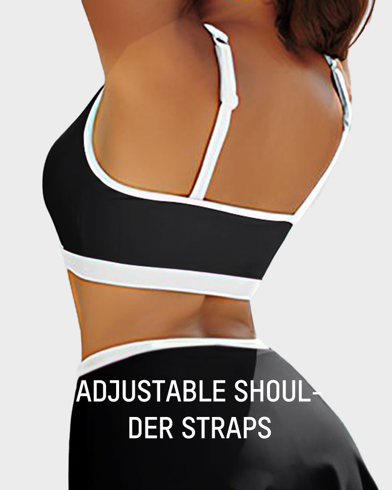 Sporty Color Block Skirted Bikini Set