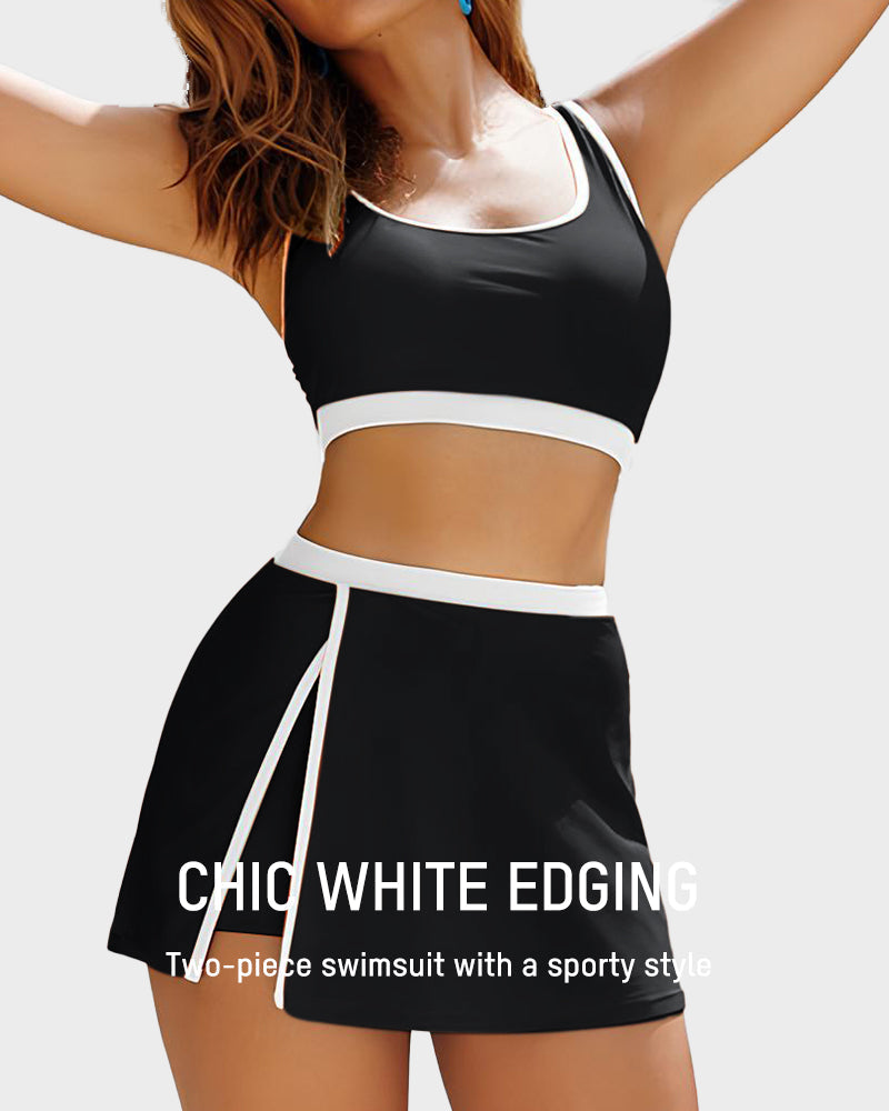 Sporty Color Block Skirted Bikini Set