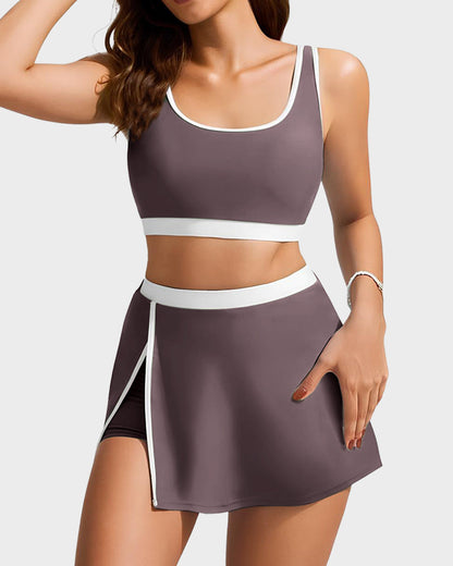 Sporty Color Block Skirted Bikini Set