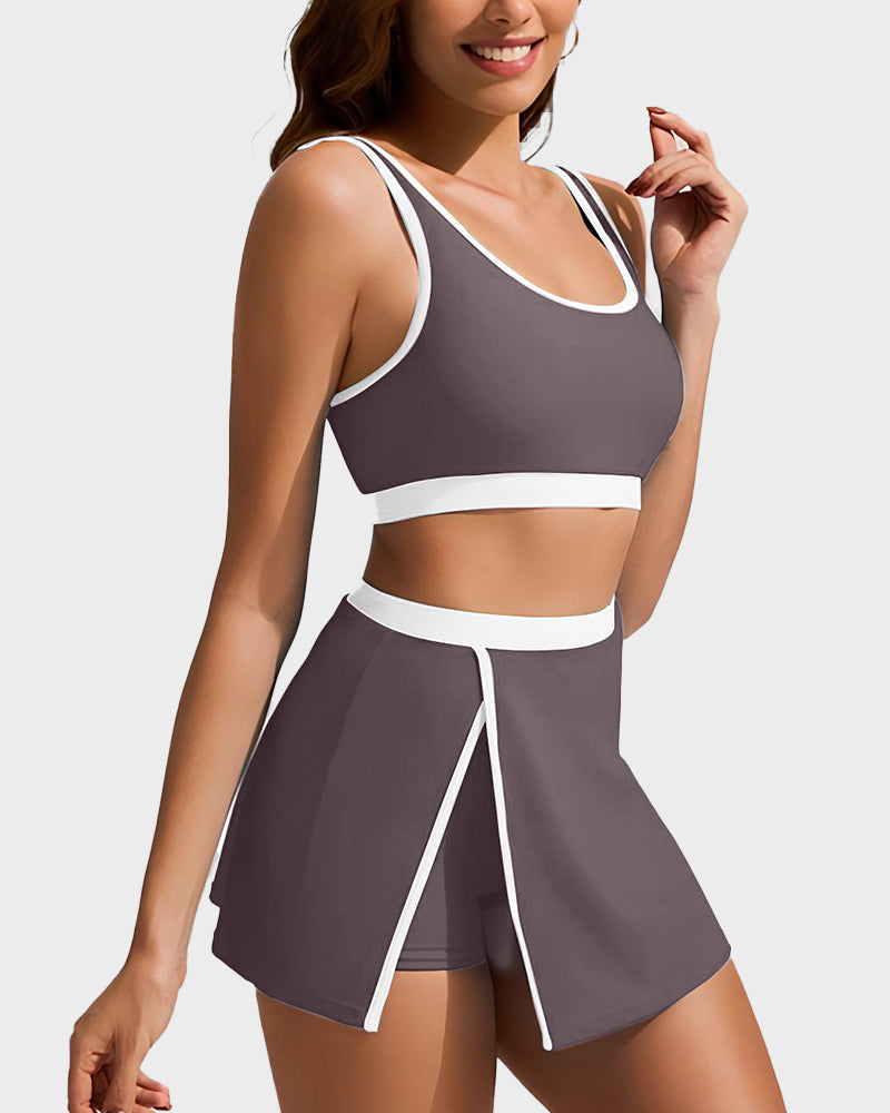 Sporty Color Block Skirted Bikini Set