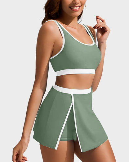 Sporty Color Block Skirted Bikini Set