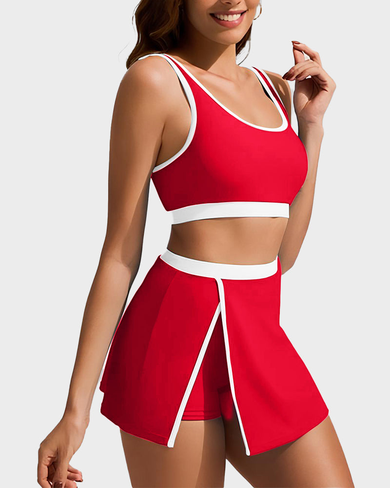 Sporty Color Block Skirted Bikini Set