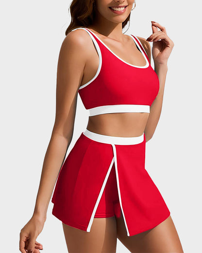 Sporty Color Block Skirted Bikini Set