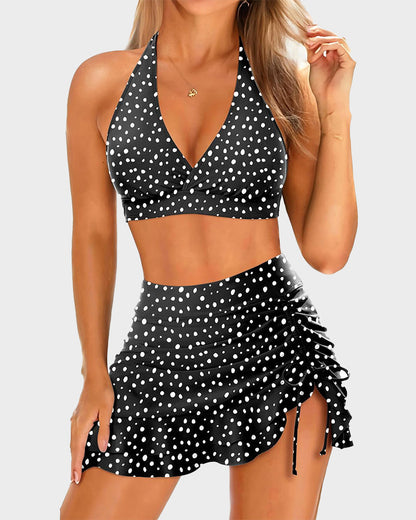 Two-Piece High-Waisted Halter V-Neck Bikini Set