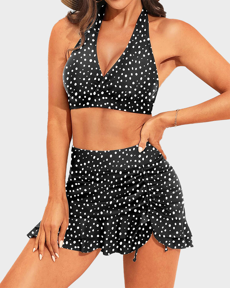Two-Piece High-Waisted Halter V-Neck Bikini Set