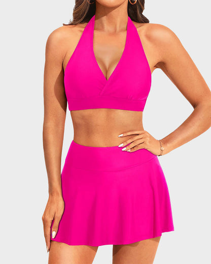 Two-Piece High-Waisted Halter V-Neck Bikini Set