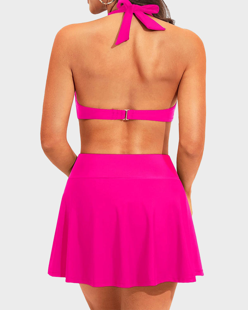 Two-Piece High-Waisted Halter V-Neck Bikini Set