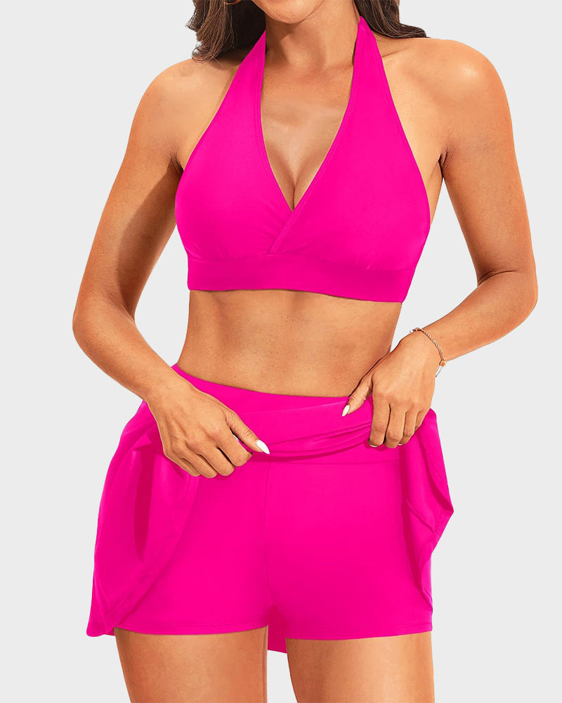 Two-Piece High-Waisted Halter V-Neck Bikini Set