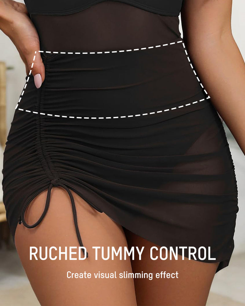 Sleek Mesh V-Neck Shaping One-Piece Swimsuit