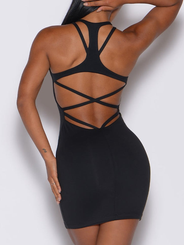 U Collar Sleek Cross-Back Dress