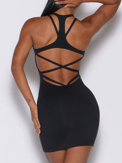 U Collar Sleek Cross-Back Dress