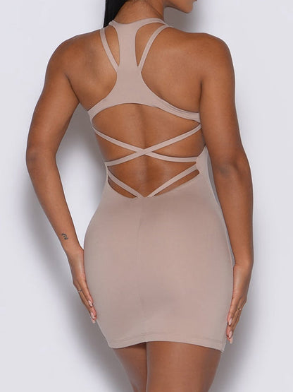 U Collar Sleek Cross-Back Dress