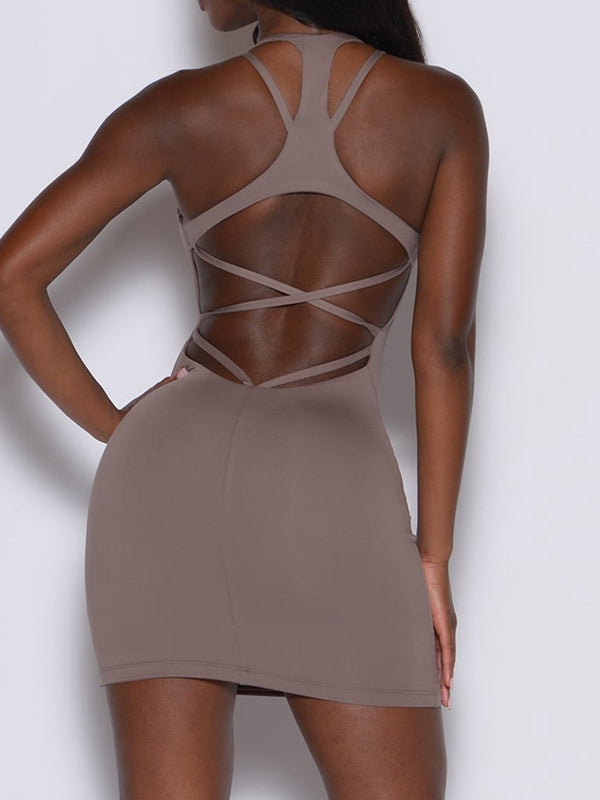 U Collar Sleek Cross-Back Dress