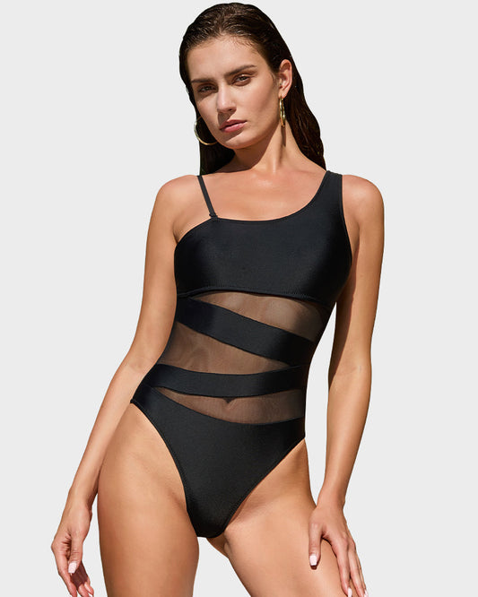 Bold One-Shoulder Mesh Cut Swimsuit