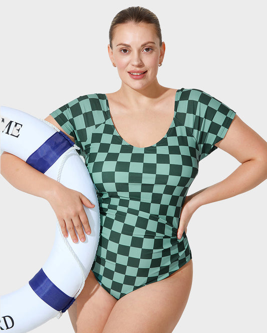 Vintage Green Check One-Piece Swimsuit