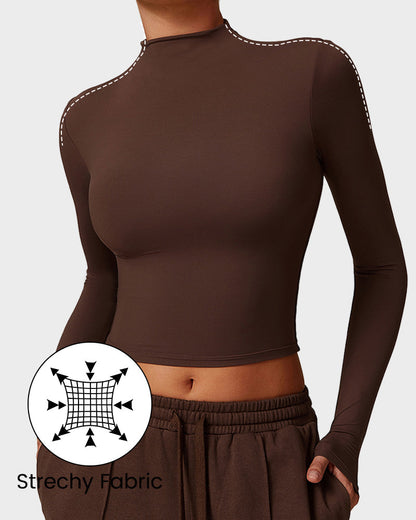 Long Sleeve Mock Neck Fitted Top