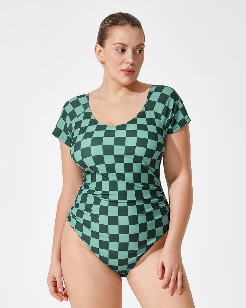 Vintage Green Check One-Piece Swimsuit