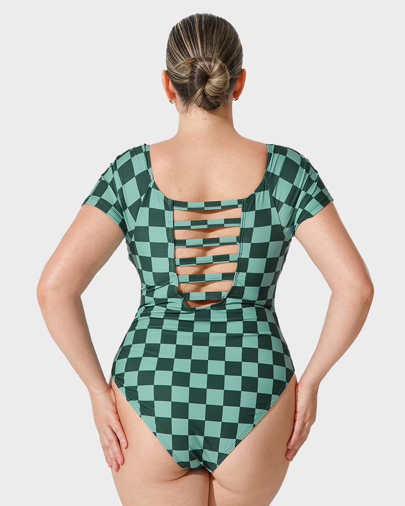 Vintage Green Check One-Piece Swimsuit